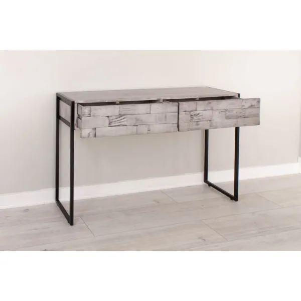 Grey Distressed Mango Wood 2 Drawer Console Table