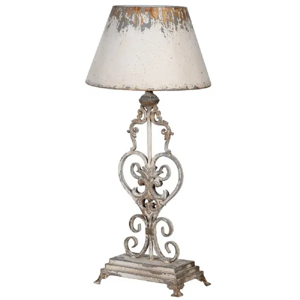 Ornate Distressed Iron Table Lamp With Shade
