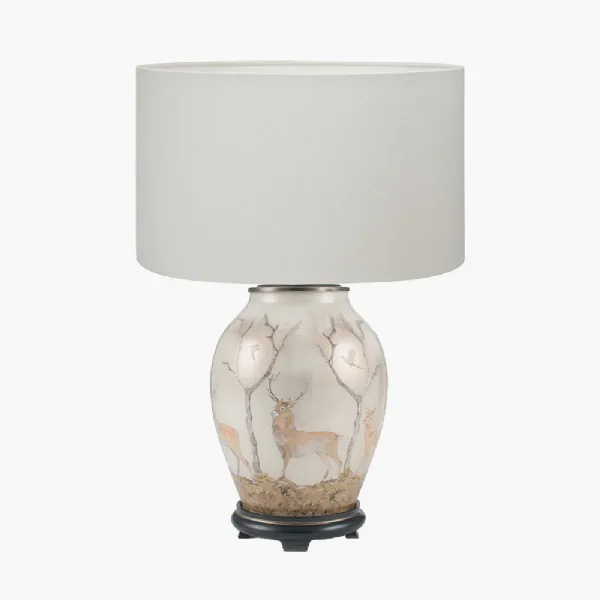 Deer Medium Glass Table Lamp Base with Henry 35cm White Handloom Cylinder Lampshade