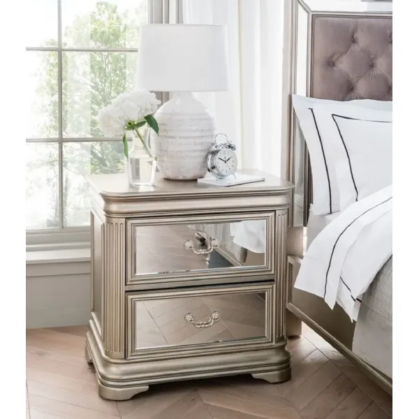 Champagne Gold and Mirrored 2 Drawer Bedside Table