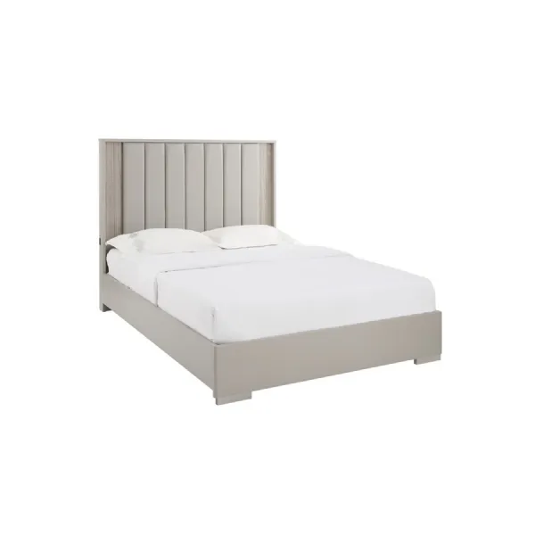 Grey Leather Effect Super King Bed with Tufted Headboard