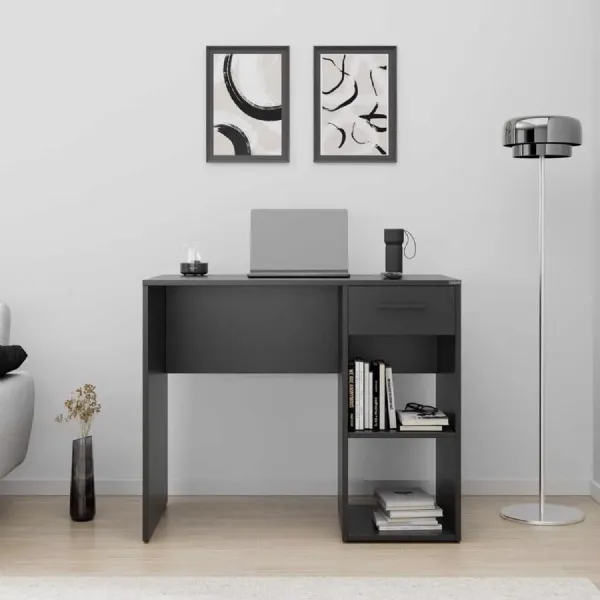 Adore Anthracite Grey Study Desk with Drawer And Shelves