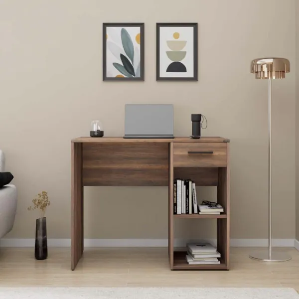 Adore Walnut Effect Study Desk with Drawer And Shelves