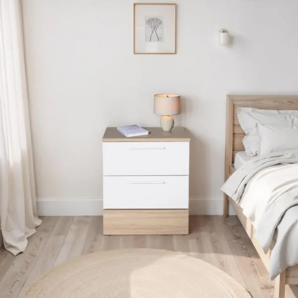 Adore Teen White And Oak 2 Drawer Bedside Table Nightstand