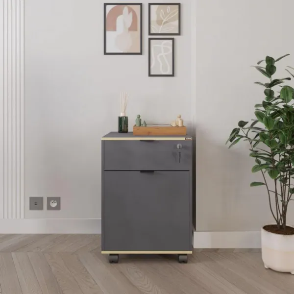 Adore Rio Anthracite Grey Mobile Office Storage Cart With Lockable Drawer