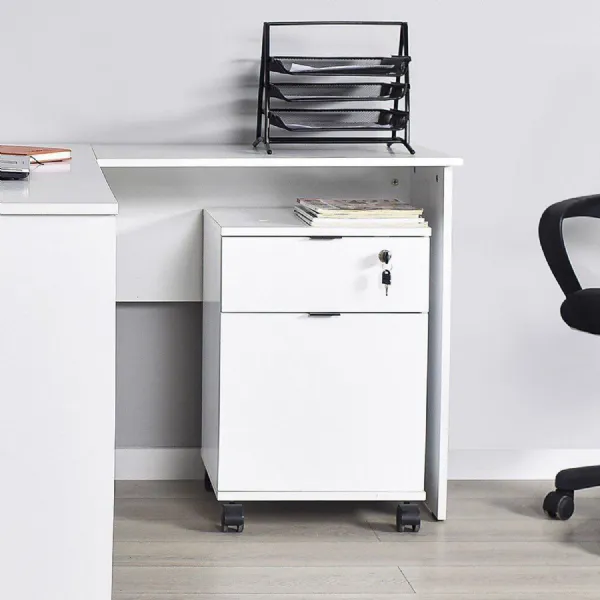 Adore Rio Matt White Mobile Office Storage Cart With Lockable Drawer