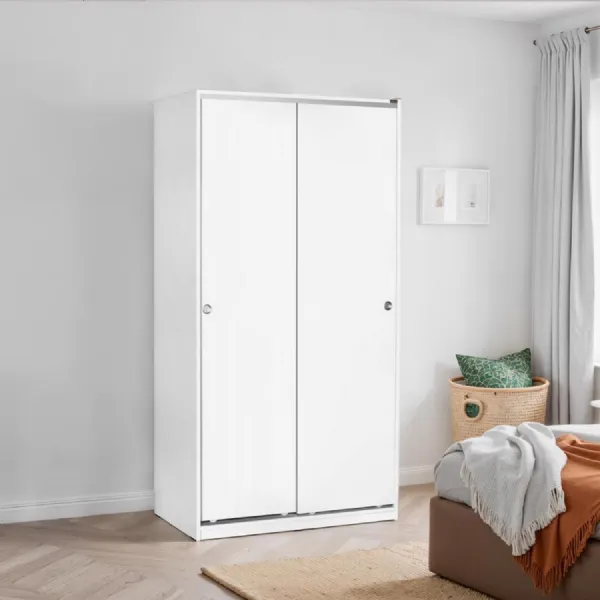 Adore Matt White Sliding 2 Door Wardrobe with Shelves
