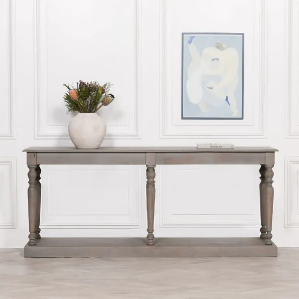 Rustic Wood Wide Console Table with 6 Column Legs