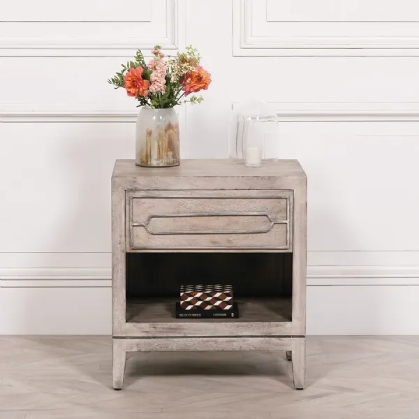 Rustic Wooden Bedside Table with Drawer and Lower Storage