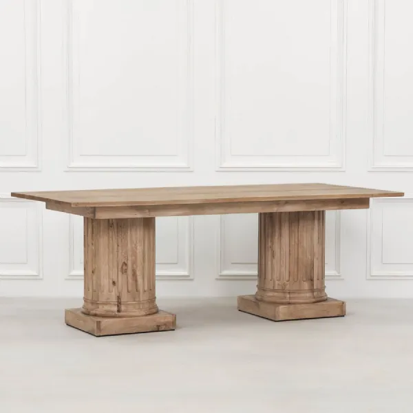 Light Rustic Wooden Extra Large Dining Table Column Legs