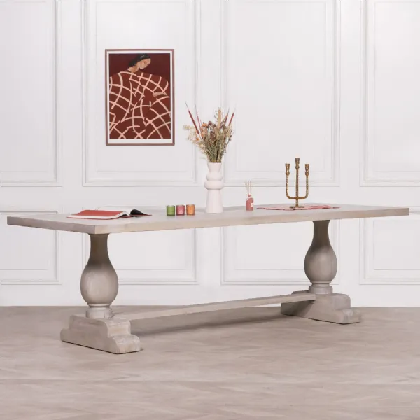 Light Grey Wood Extra Large Dining Table Pedestal Base 260cm