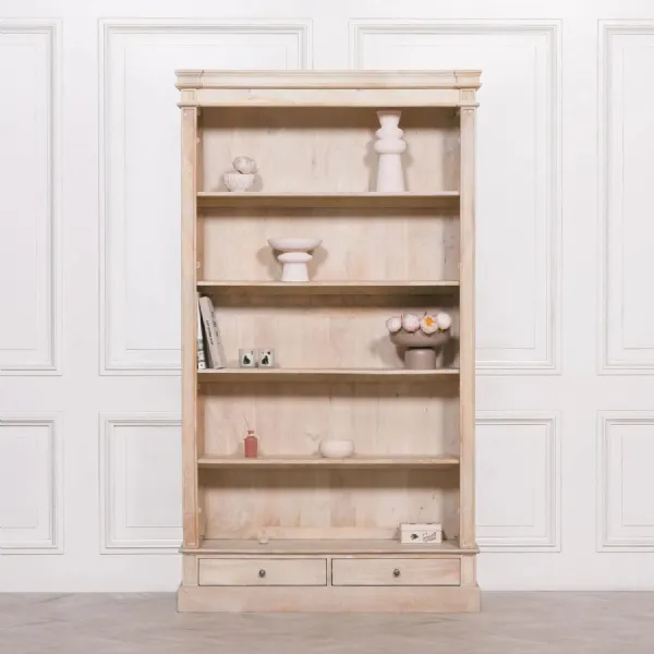Blanche Wooden Rustic Single Open Bookcase with Drawers