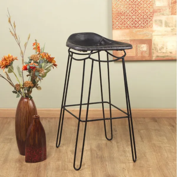 Artisan Bar Stool Black Genuine Leather