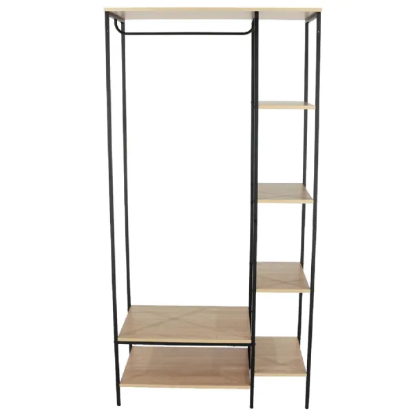 Light Oak Effect Open Wardrobe With Side Shelf Storage
