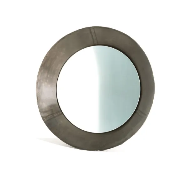 Modern Round Metal Framed Wall Mirror with Sculpted Edge