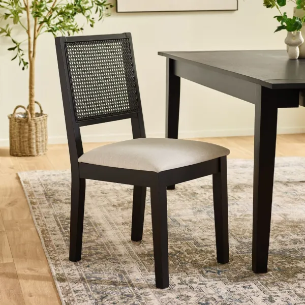 Knoxley Set Of 2 Black Oak Rattan Back Dining Chairs