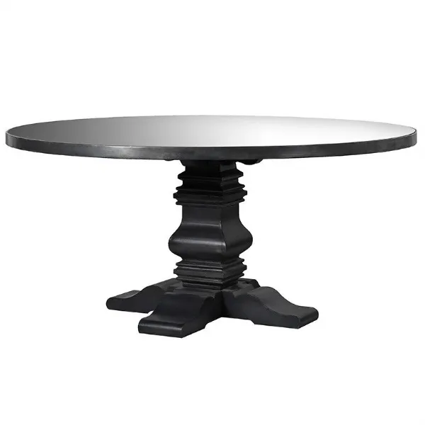 Mirrored Top Black Solid Wood Base Dining Table