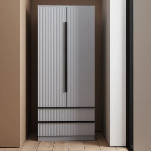 Lania Ripple Ridged 2 Door 2 Drawer Combination Wardrobe Matt Grey