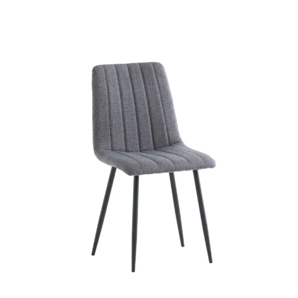 Grey Textured Fabric Dining Chair with Black Legs