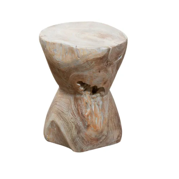 Round Bobbin Stool Side Table Natural Grey
