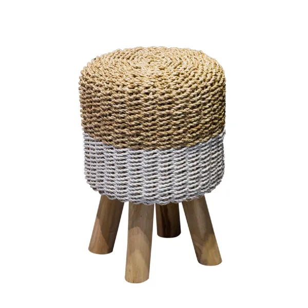 Stripy Round Basketweave Stool Natural Top