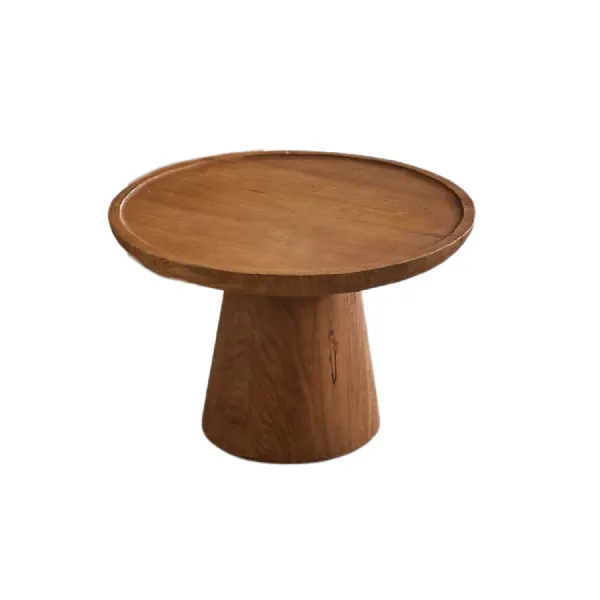Rustic Solid Wood Extra Low Round Coffee Table with Tapered Base
