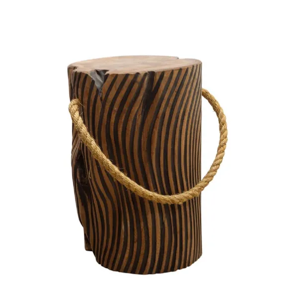 Natural Teak Root Tiger Stripe Stool With Rope