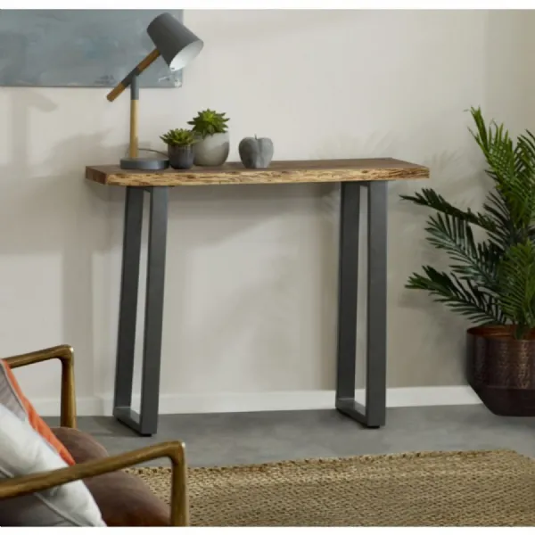 Live Edge Wood Top Console Table Sled Metal Legs
