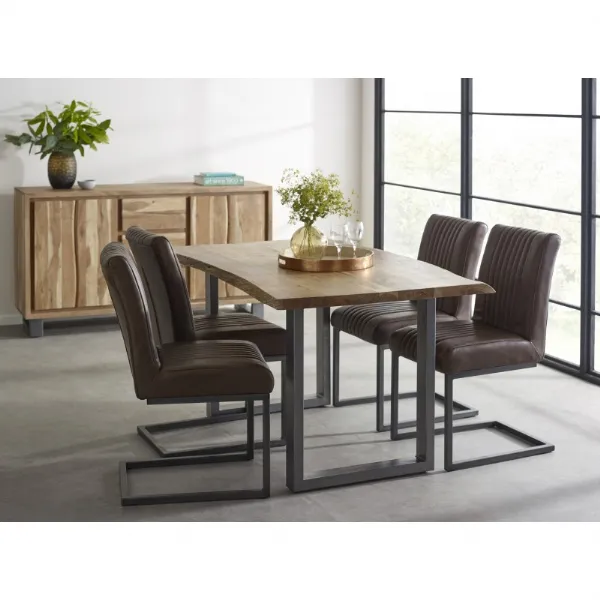 Live Edge Wood Top 150cm Rectangular Dining Table Metal Legs