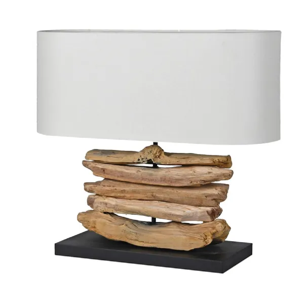Bleached Driftwood Lamp with Linen Shade