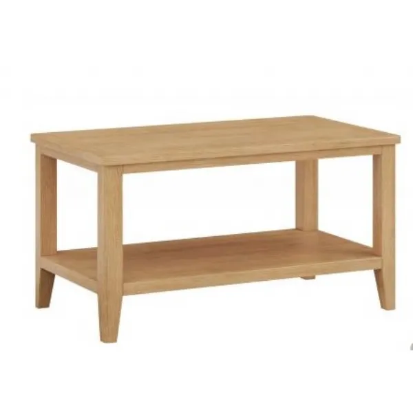 Modern Style Solid Oak Rectangular Coffee Table with Lower Shelf