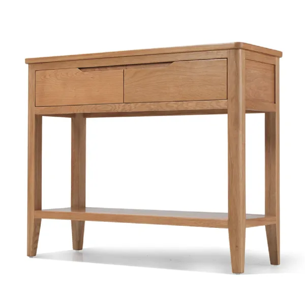 Modern Oak 2 Drawer Rectangular Console Table with a Lower Shelf