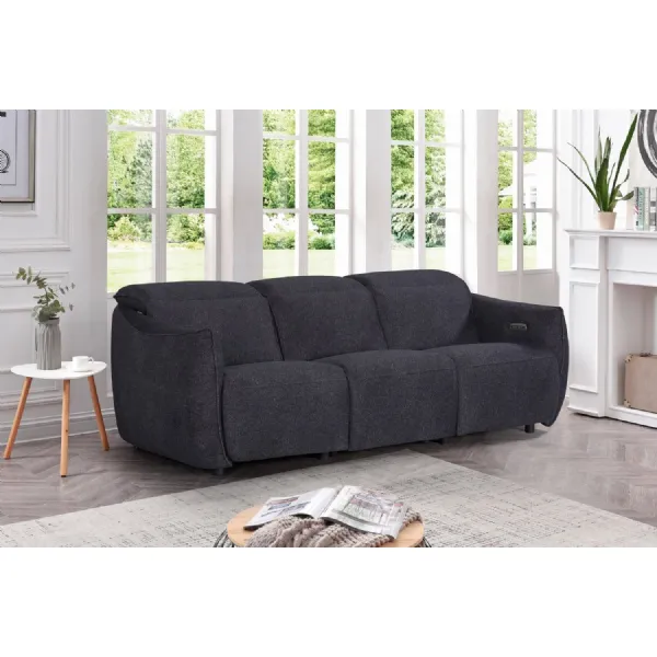 Charcoal Grey Fabric 3 Seater Power Recliner Sofa