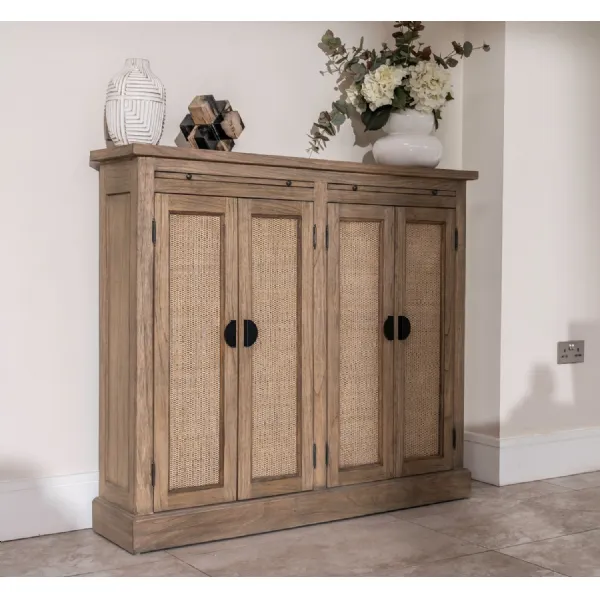 Traditional Solid Oak Large 2 Rattan Front Door Storage Cabinet