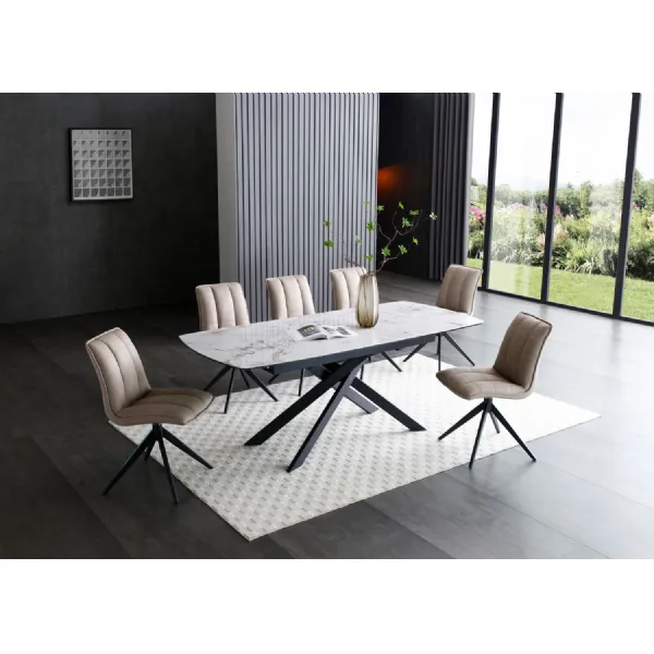 Modern White Ceramic Top Rectangular Extending 6 to 8 Seater Dining Table
