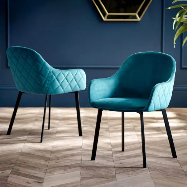 Set Of 2 Lima Dining Chairs Teal Velvet