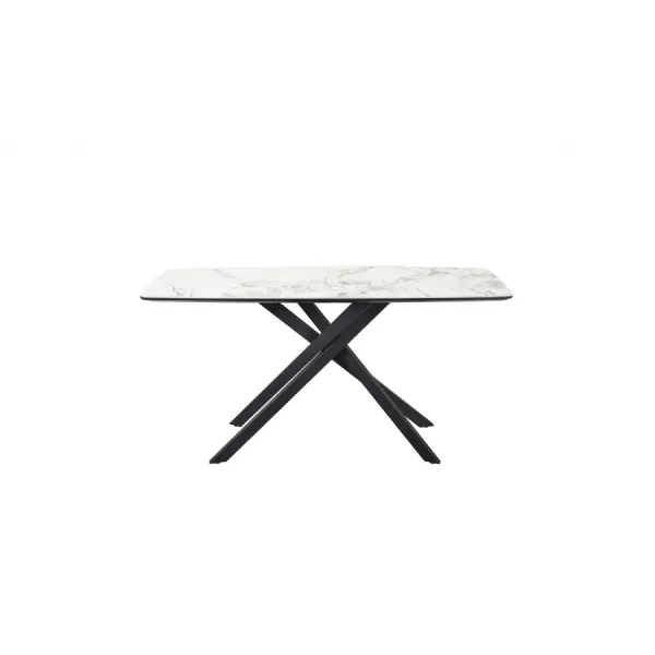 Modern White Marble Effect Ceramic Console Table with Black Metal Angled Base