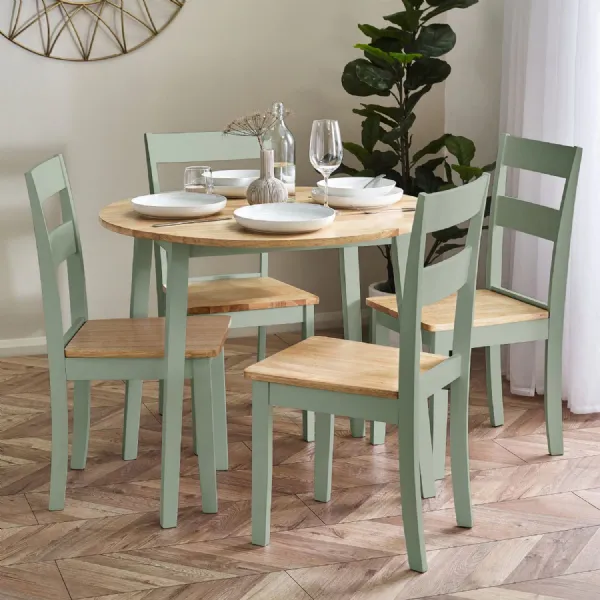 Linwood Sage Green and Natural 55 90cm Round Drop Leaf Table