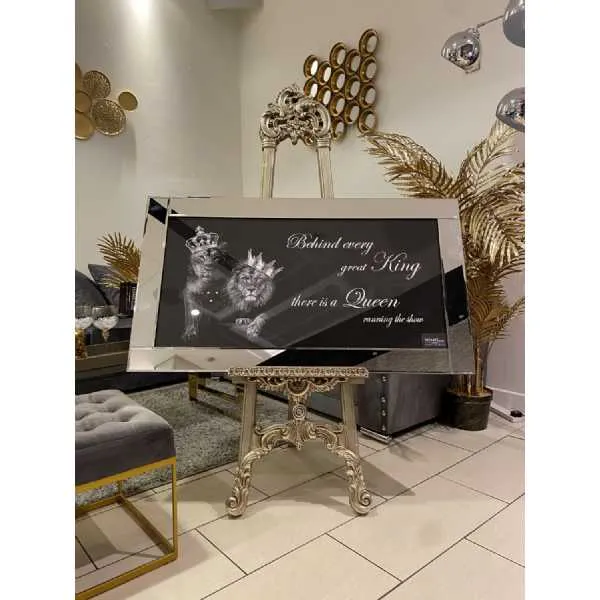 Lion Couple Silver And Black Wall Art Mirror Frame