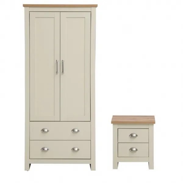 2 Piece Bedroom Set (2 Door Wardrobe, 2 Drawer Bedside)