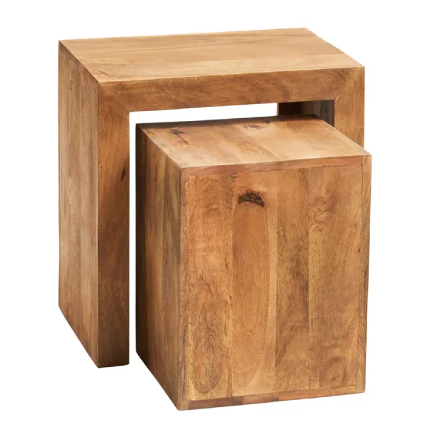 Light Mango Wood Cubed Nest of 2 Tables