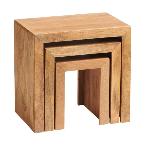 Light Mango Wood Nest of 3 Side Tables