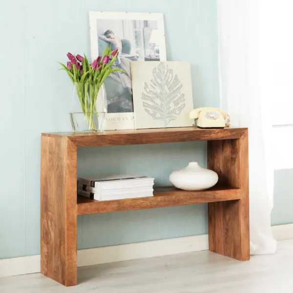 Light Mango Wood Console Table with Shelf