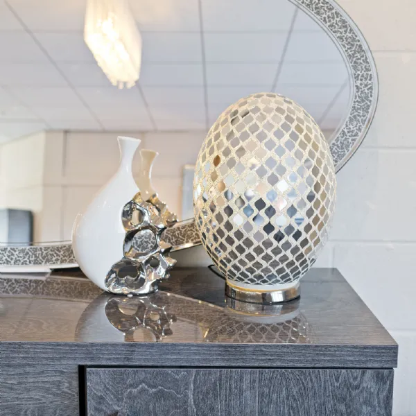 Mirrored Mosaic Glass Egg Shaped Table Lamp Chrome Base