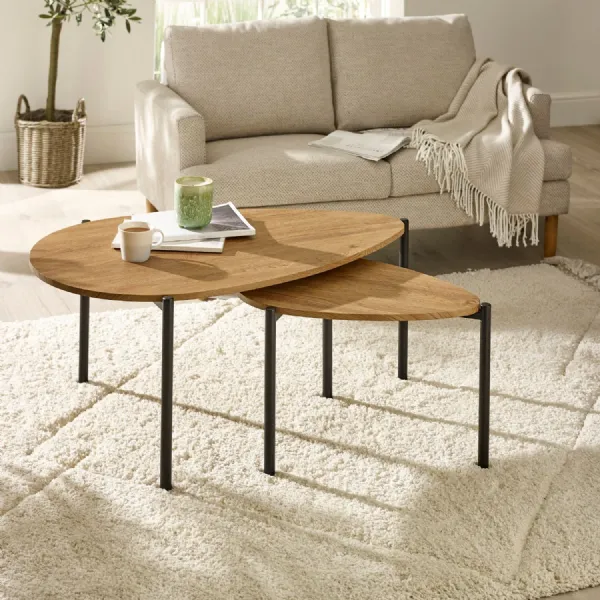 Lorette Oak Effect Teardrop Nest Of 2 Coffee Tables