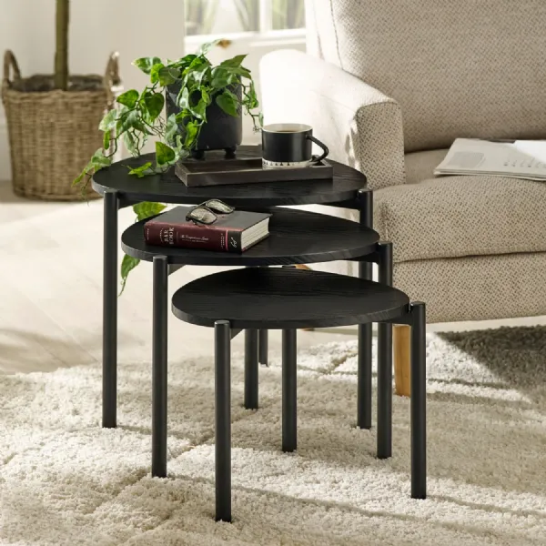 Lorette Black Ash Effect Teardrop Nest Of 3 Coffee Tables