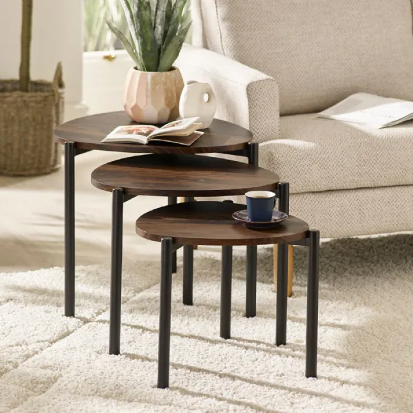 Lorette Walnut Effect Teardrop Nest Of 3 Side Tables