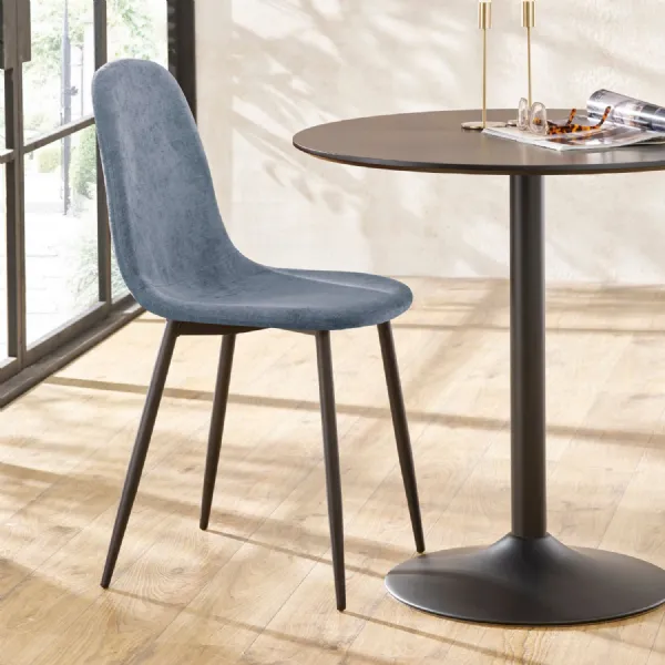 Set of 4 Lottie Denim Blue Chenille Upholstered Dining Chairs