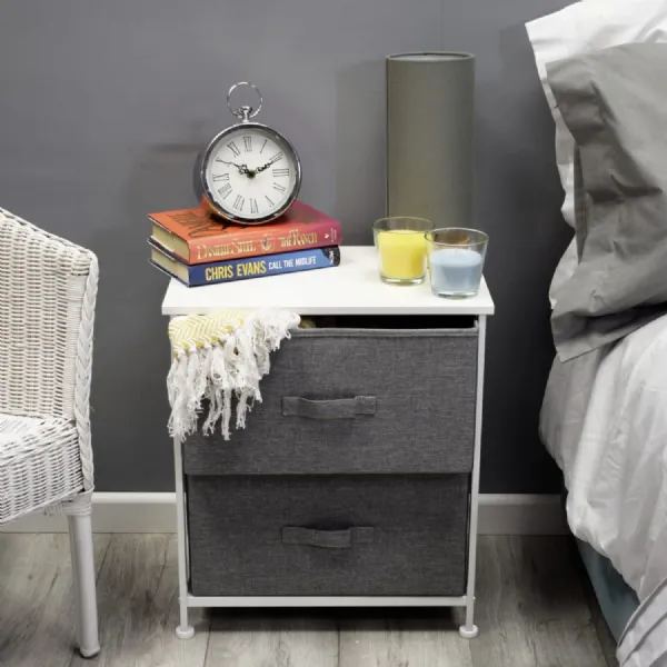 Lotte Modern 2 Drawer Bedside Cabinet Grey