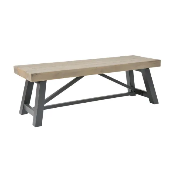 Rustic Style Driftwood Pine And Iron Large Dining Bench 169cm Wide